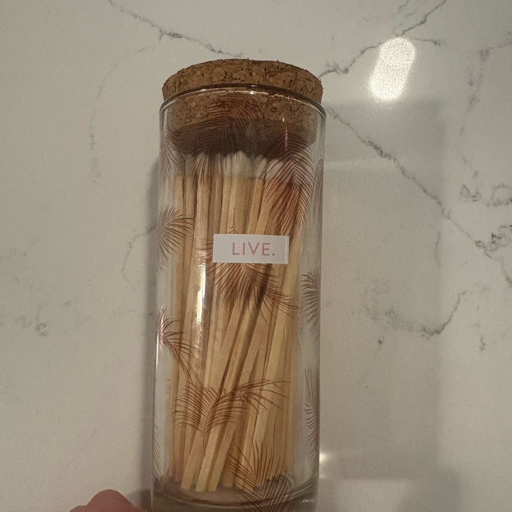 Cute corkscrew top glass matchbox container w/ matches